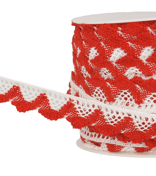 25m spool White/red wave lace 20mm