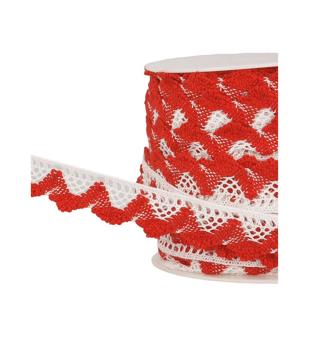25m spool White/red wave lace 20mm