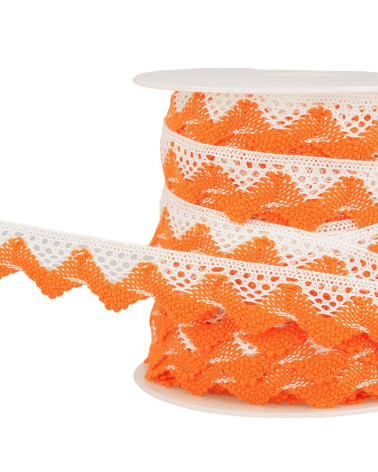 Bobine 25m Dentelle vagues Blanc/orange 20mm