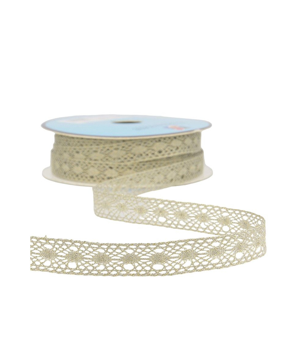 Bobina da 25 m di pizzo grigio chiaro metallizzato da 14 mm