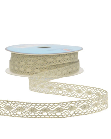 Bobine 25m Dentelle métallique Gris Clair 14mm