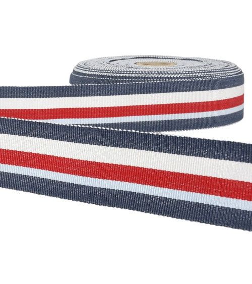 Disquette 25m ruban gros grain stripes Bleu Marine