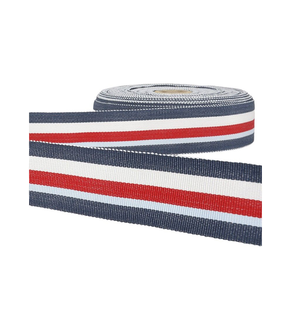 Disquette 25m ruban gros grain stripes Bleu Marine