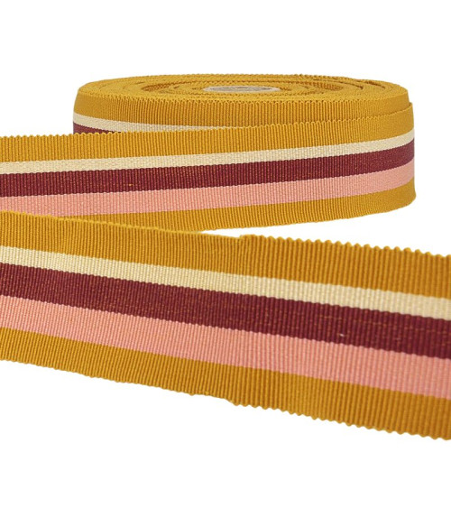 Diskette 25m grosgrain ribbon stripes Mustard