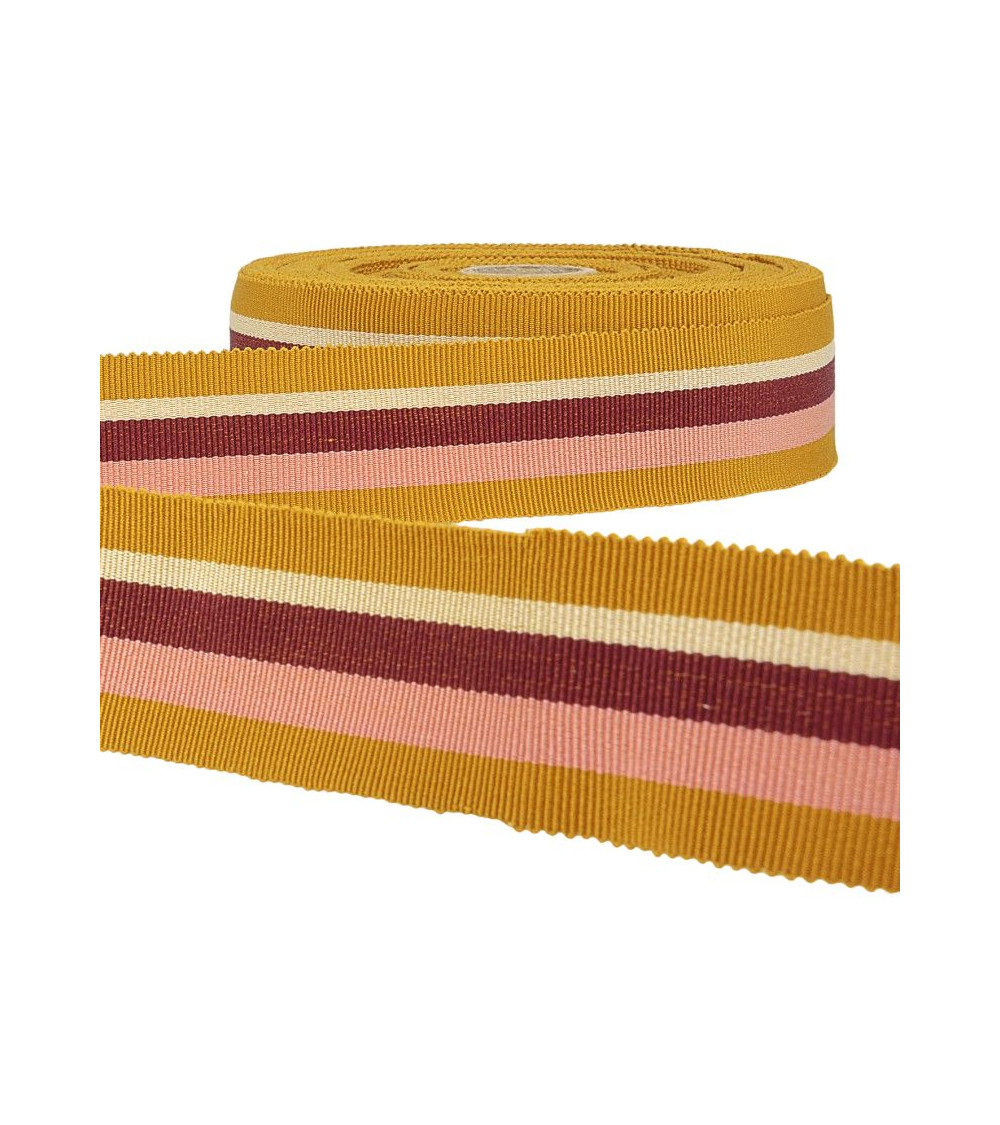 Disquette 25m ruban gros grain stripes Moutarde