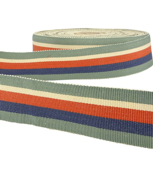Disquette 25m ruban gros grain stripes Vert kaki clair