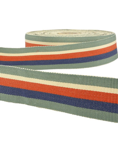 Disquette 25m ruban gros grain stripes Vert kaki clair