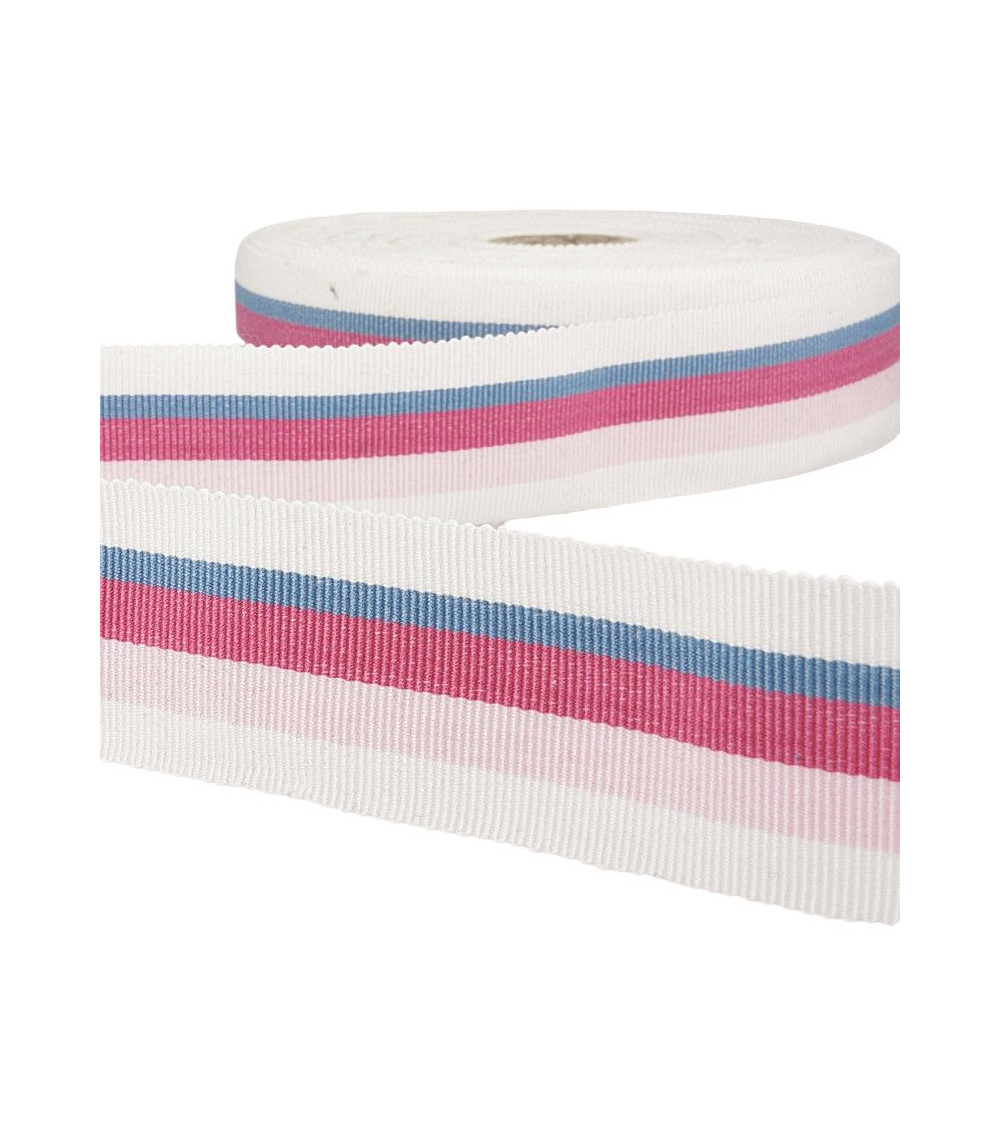 Disquette 25m ruban gros grain stripes Rose Clair