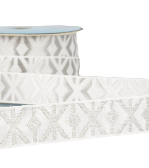 Floppy disk 25m geometric jacquard braid 26mm White/silver