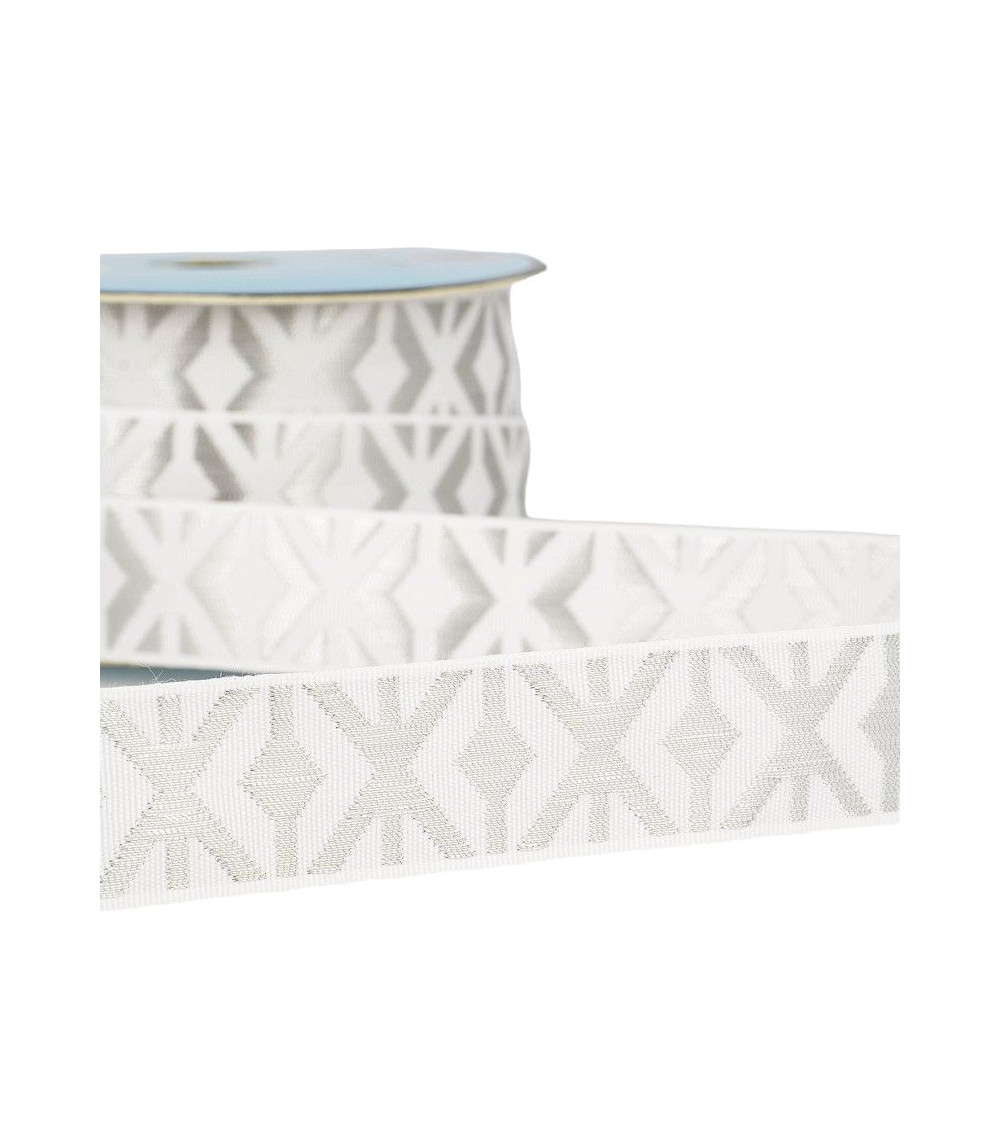 Floppy disk 25m geometric jacquard braid 26mm White/silver