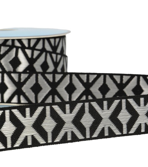 Floppy 25m geometric jacquard braid 26mm Black/silver