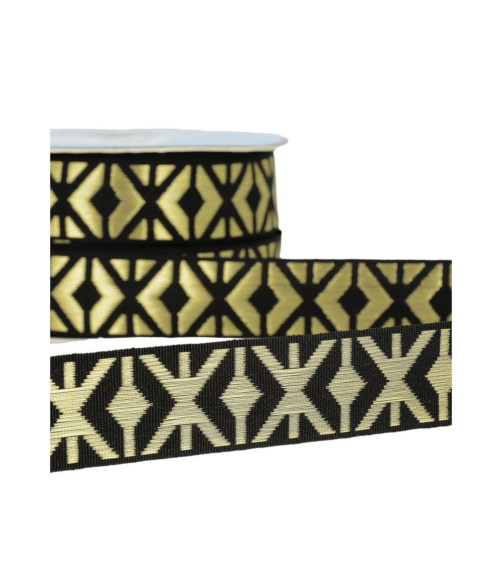 Treccia jacquard geometrica floscia da 25 m 26 mm Nero/oro
