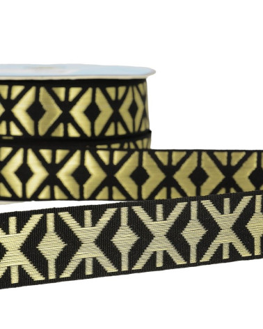 Floppy 25m geometric jacquard braid 26mm Black/gold