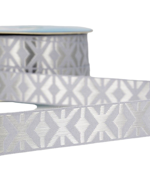 Floppy 25m geometric jacquard braid 26mm Grey/silver