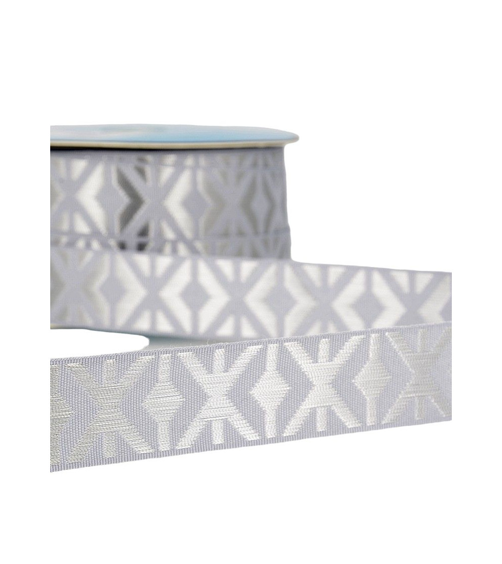 Floppy 25m geometric jacquard braid 26mm Grey/silver