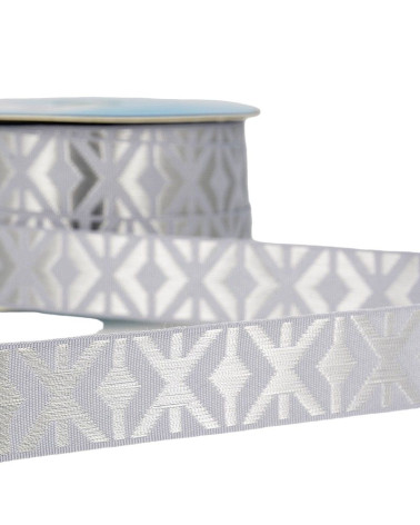 Floppy 25m geometric jacquard braid 26mm Grey/silver