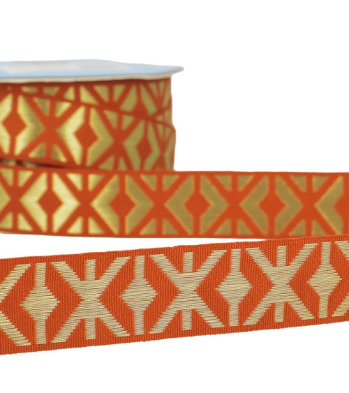 Floppy disk 25m geometric jacquard braid 26mm Rust/gold