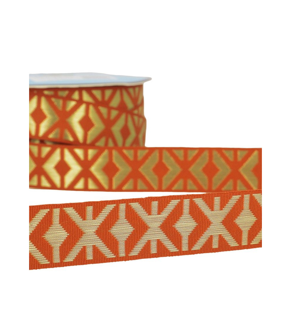 25m diskette geometric jacquard braid 26mm Rust/gold