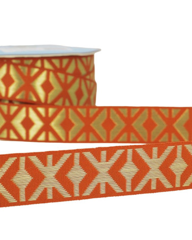 25m diskette geometric jacquard braid 26mm Rust/gold