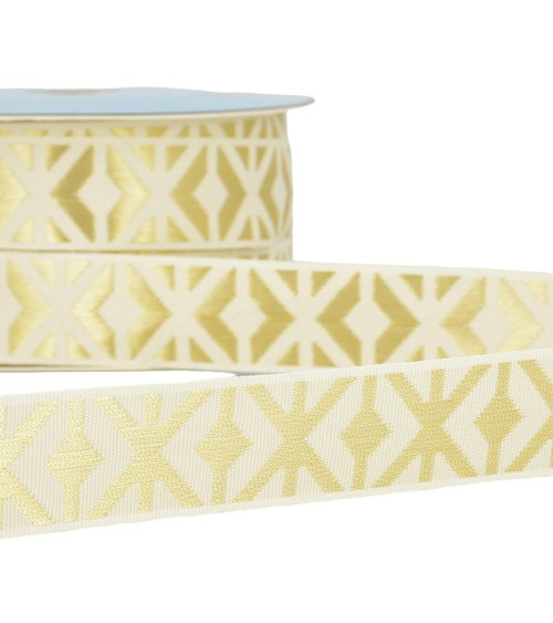 Floppy disk 25m geometric jacquard braid 26mm Ecru/gold