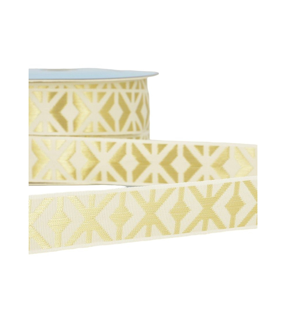 Floppy disk 25m geometric jacquard braid 26mm Ecru/gold