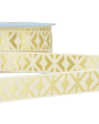 Floppy disk 25m geometric jacquard braid 26mm Ecru/gold