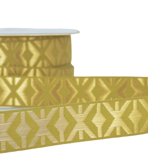 Floppy disk 25m geometric jacquard braid 26mm Khaki/gold
