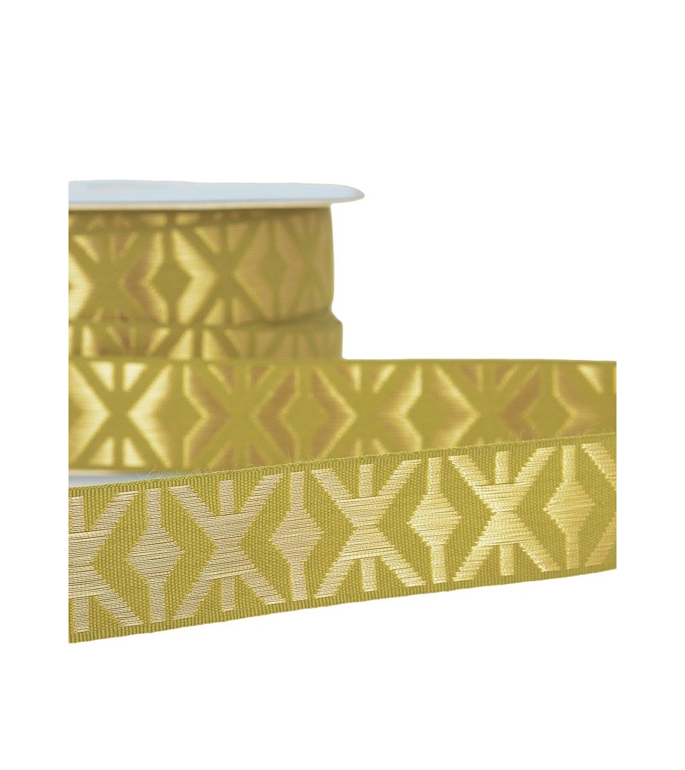 Diskette, 25 m, geometrisches Jacquard-Geflecht, 26 mm, Khaki/Gold
