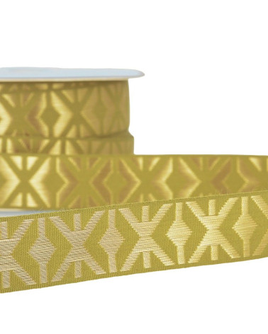 25m diskette geometric jacquard braid 26mm Khaki/gold