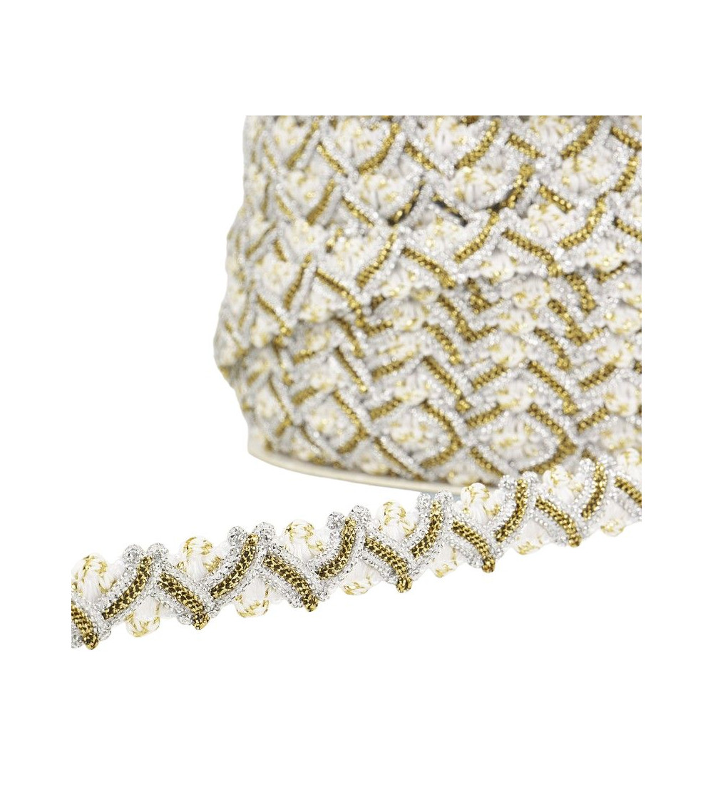 25m reel of 13mm white metal zig zag braid