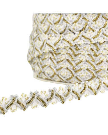 25m reel of 13mm white metal zig zag braid