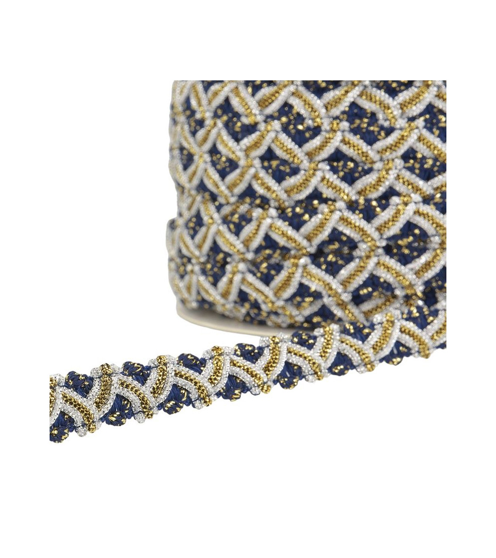 25-m-Rolle mit Zick-Zack-Metallgeflecht, 13 mm, Marineblau