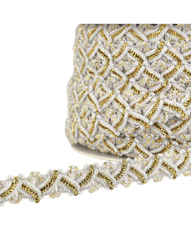 25m reel of zig zag metal braid 13mm Light Grey
