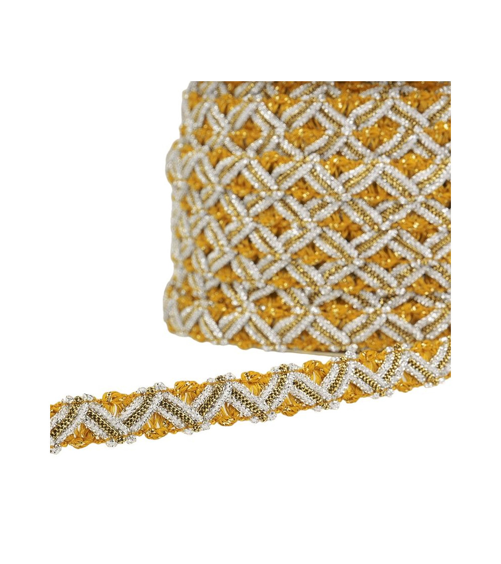 25m reel of zig zag metal braid 13mm Mustard