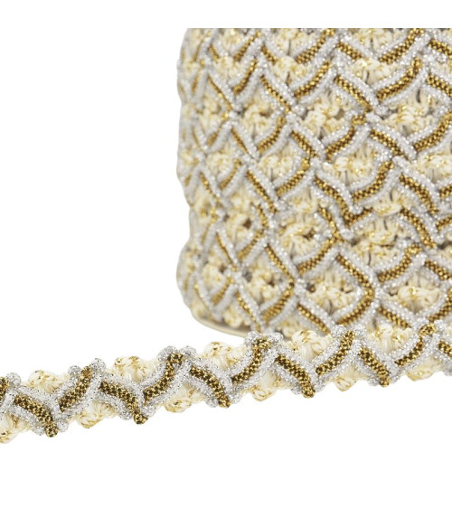 25m reel zig zag metal braid 13mm Ecru