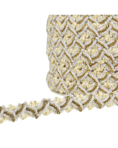 25m reel of 13mm ecru metal zig zag braid