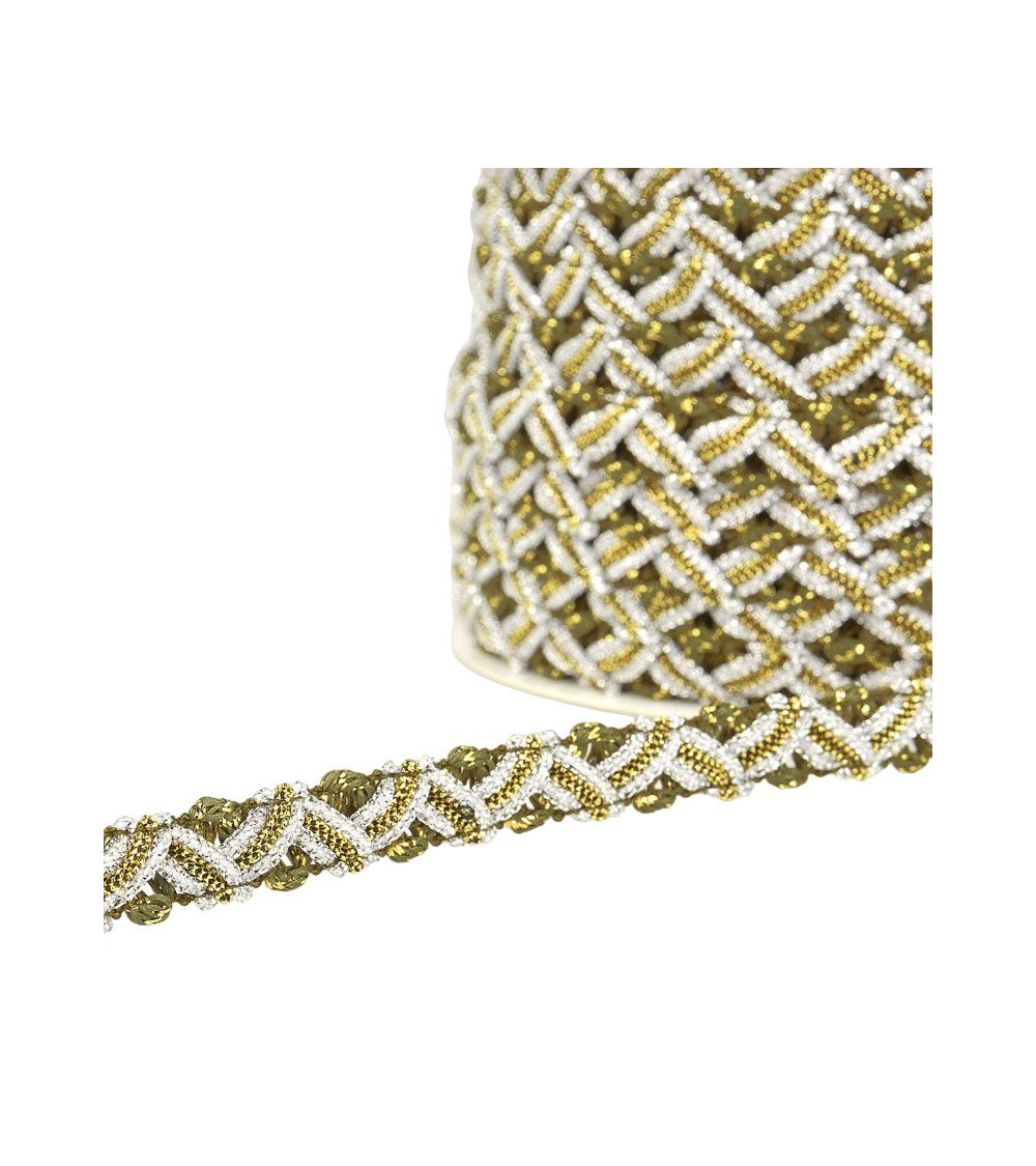25m spool of 13mm metal zig zag braid Olive Green