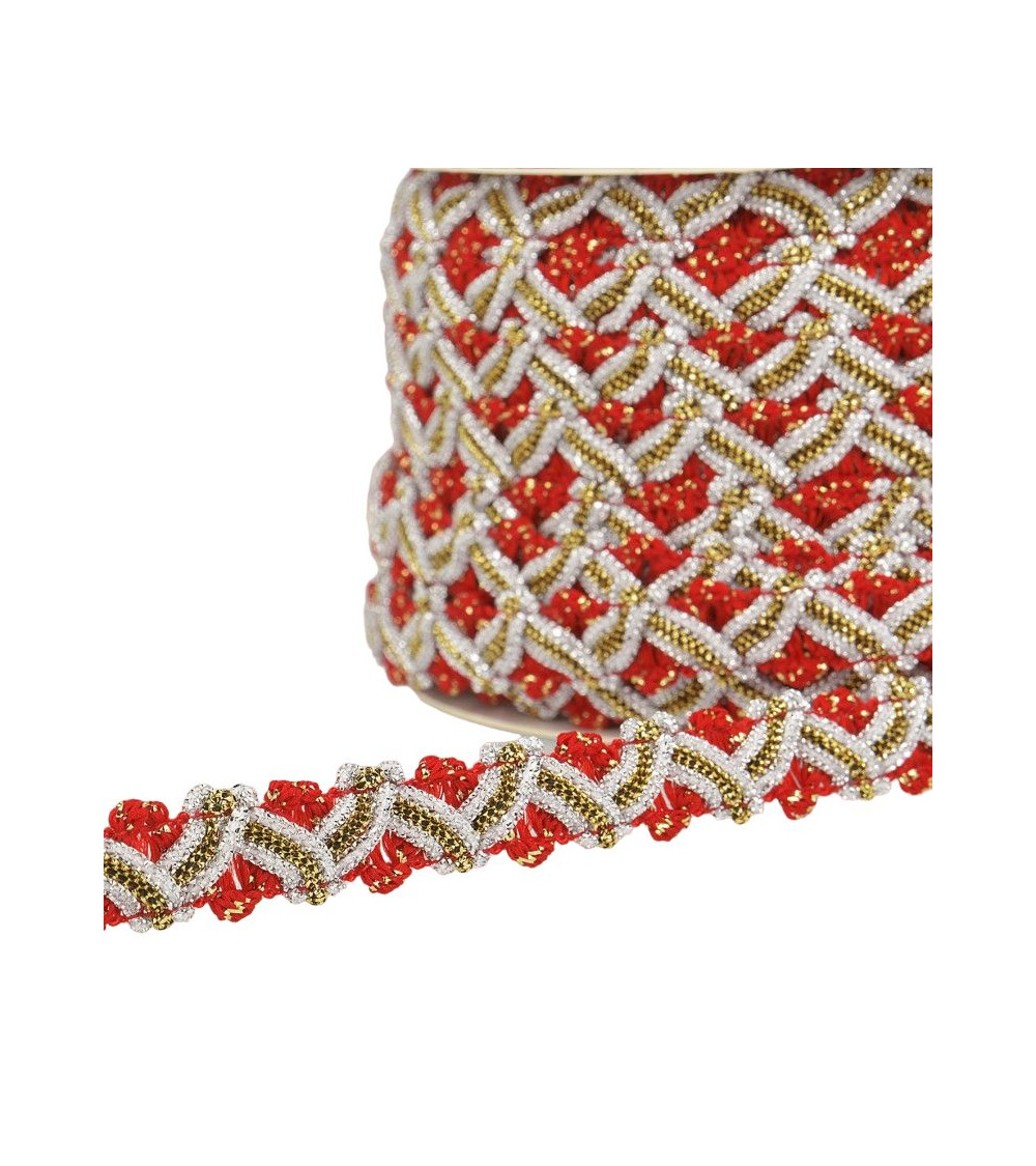 25m spool of 13mm red metal zig zag braid