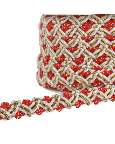 25m spool of 13mm red metal zig zag braid