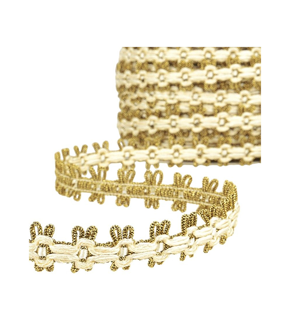 20m reel of 18mm gold braid, ecru
