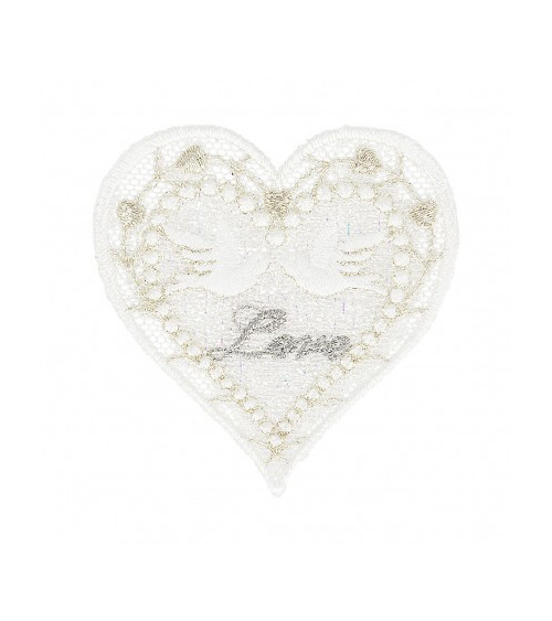 Ecusson thermocollant Cœur colombes in love 4,5cm x 5,5cm