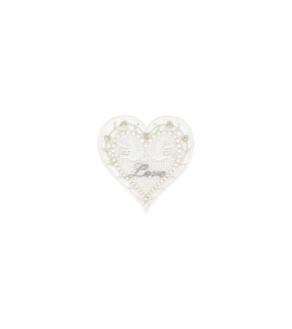 Ecusson thermocollant Cœur colombes in love 4,5cm x 5,5cm