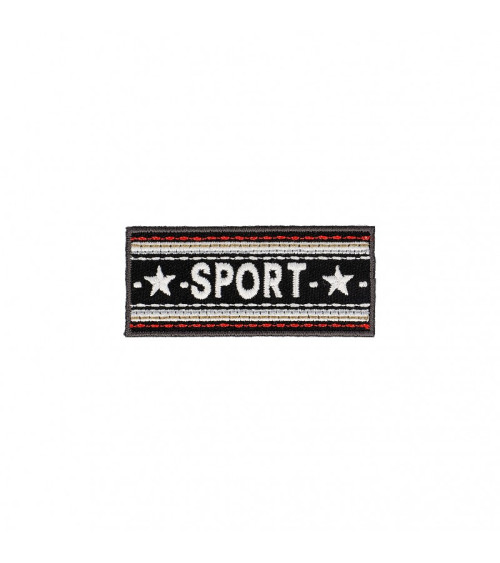 Black sports banner iron-on patch 2.5cm x 6cm