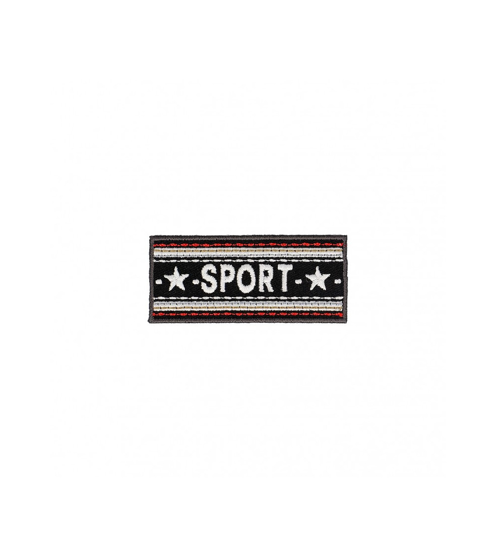 Black sports banner iron-on patch 2.5cm x 6cm