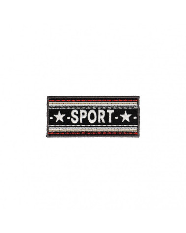 Black sports banner iron-on patch 2.5cm x 6cm