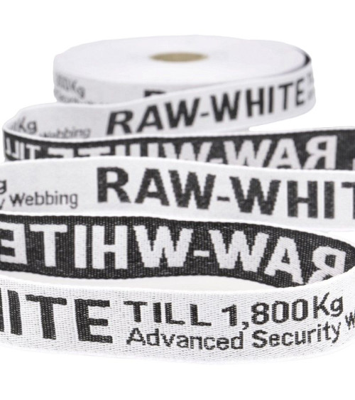 Film 25m polyester jacquard twill RAW WHITE 25mm White/black