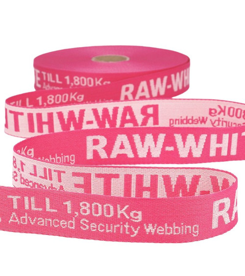 Film 25m polyester jacquard twill RAW WHITE 25mm Old Rose/pink