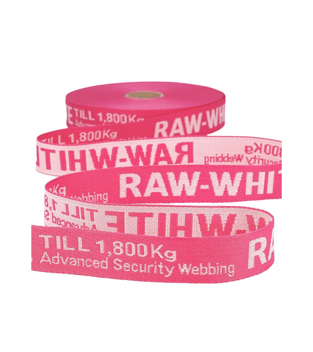 Film 25m sergé jacquard polyester RAW WHITE 25mm Vieux Rose/rose