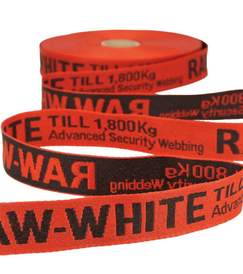 25m polyester jacquard twill film RAW WHITE 25mm Red/black