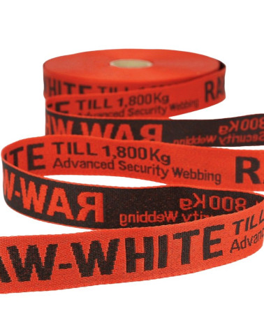 25 m Polyester-Jacquard-Twill-Folie RAW WHITE 25 mm Rot/Schwarz